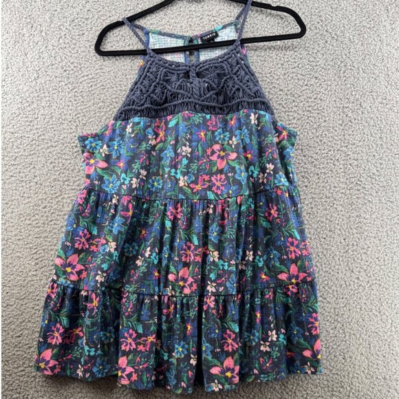 Torrid Sleeveless Floral Print Tiered Tunic Crochet Lace Yoke Button Back 2X - Picture 1 of 9